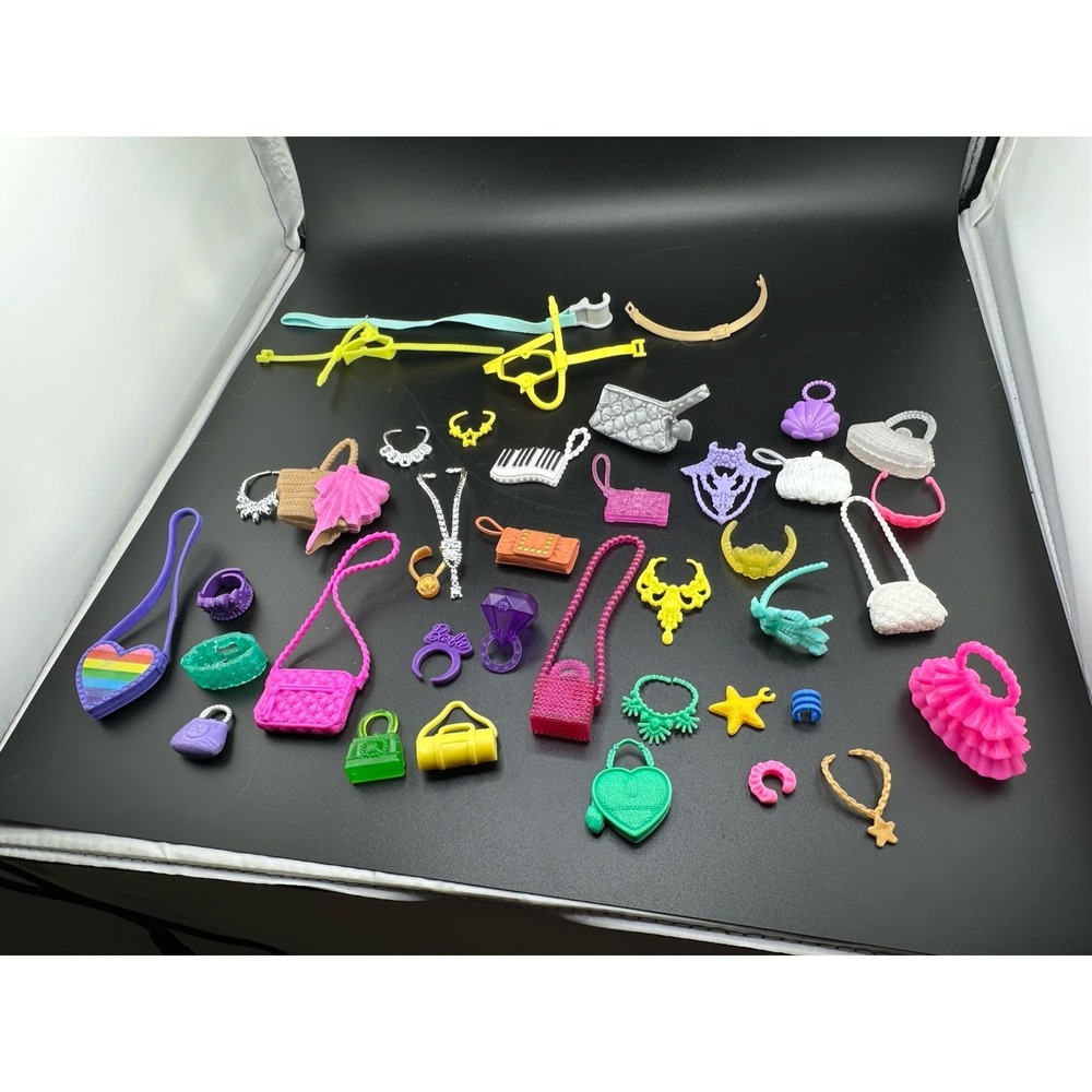 Mattel Barbie And Fashion Doll Jewelry And Purses Lot Of 40 Pieces